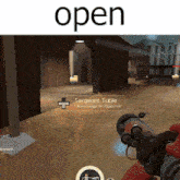 a screenshot of a video game with the word open on top
