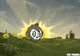 a cartoon of a monkey with a skull on its face is in a field
