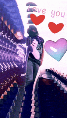 a person taking a picture of themselves with the words love you behind them