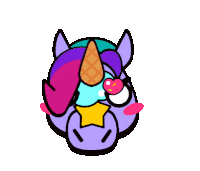a cartoon unicorn with an ice cream cone on its head and a heart in its ear .