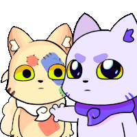 a cartoon of a cat with a purple scarf around its neck