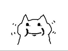 a black and white drawing of a cat with a smiley face on it 's face .