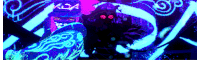 a glow in the dark painting of a person standing in front of a sign that says kda