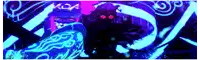 a glow in the dark painting of a person standing in front of a sign that says kda