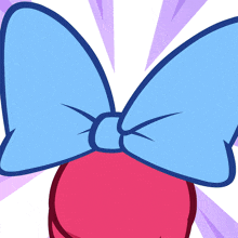a cartoon drawing of a blue bow on a red ball