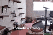 a picture of a room with a tornado warning on the bottom