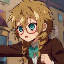 a girl with braids and glasses looks at the camera