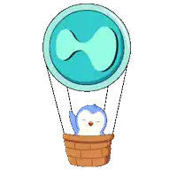 a cartoon drawing of a hot air balloon with a blue circle on top