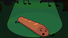 a cartoon drawing of a loaf of bread with a surprised look on its face