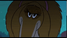 a close up of a cartoon character 's face with a big eye