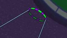 a cartoon cat is jumping through a colorful hoop