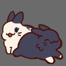 a cartoon drawing of two rabbits laying on each other