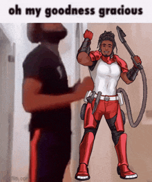 a cartoon of a man holding a vacuum cleaner with the words oh my goodness gracious above him