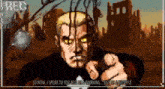 a pixel art of a man pointing at the camera with the words so now i speak to you not as a warning
