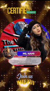a picture of a woman with the words certified member on top