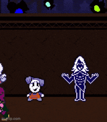 a pixel art of a cartoon character with a head that looks like a tv