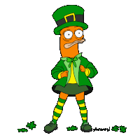 a cartoon character is dressed as a leprechaun and has the name shrempin on the bottom
