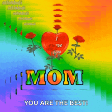 a rainbow colored background with a heart and roses and the words mom you are the best