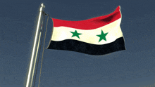a syrian flag is flying in the wind against a blue sky