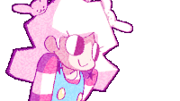 a pixel art drawing of a girl with pink hair