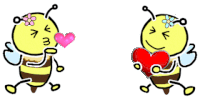 a bee with a flower on its head is holding a heart in its mouth