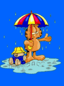 Garfield Raining GIF - Garfield Raining Umbrella GIFs
