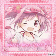 a picture of a girl with the words madoka loves katari written on it