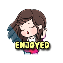 a cartoon of a girl with the word enjoyed on the bottom