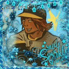 a picture of a man with the words smile sparkle shine on the bottom