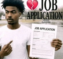 a man holding a job application with a broken heart