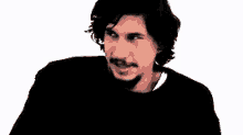 a man with a beard wearing a black sweater is making a funny face .