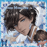 a picture of a boy with the words good morning written on it
