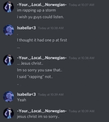 a screenshot of a discord conversation between two people