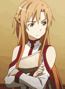 a girl with her arms crossed is wearing a white and red outfit