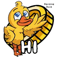 a cartoon of a yellow duck with the words decisive duck above it