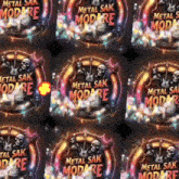 a collage of metal sak modare logos with skulls and guitars