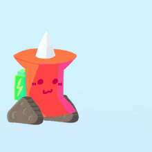 a cartoon drawing of a red and pink object with a cone on top