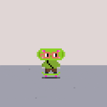 a pixel art of a green and pink ninja