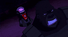 a purple background with a red and black object in the foreground