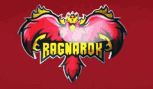 a logo for a game called ragnarok with a bird on a red background
