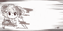 a black and white drawing of a girl with a sword