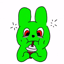 green rabbit red eye drinking thirsty