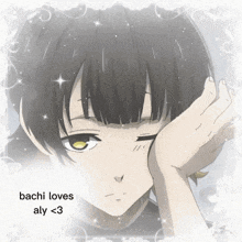 a picture of a person with the words bachi loves aly < 3