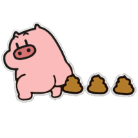 a sticker of a pig with poop coming out of it