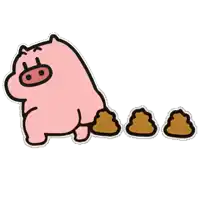a sticker of a pig with poop coming out of it