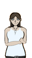 a drawing of a woman wearing a white tank top and black jeans