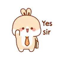 a cartoon rabbit wearing a tie and holding a book that says yes sir