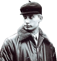 a black and white photo of a man wearing a hat and jacket .