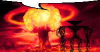 a drawing of a nuclear explosion with a speech bubble