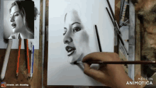 a drawing of a woman 's face is being made in animatica